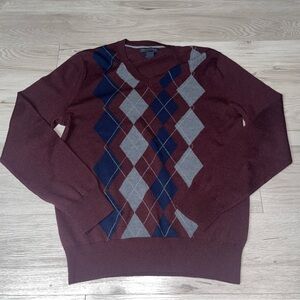 Banana Republic 100% Merino Wool Argyle Sweater Tall M Preppy Collegiate Smart